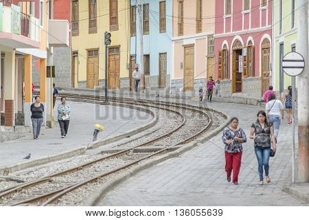 ALAUSI, ECUADOR, OCTOBER - 2015 - Urban scene of small Alausi town located in Ecuador South America