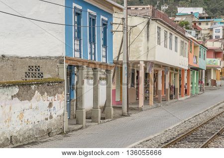 ALAUSI, ECUADOR, OCTOBER - 2015 - Urban scene of small Alausi town located in Ecuador South America