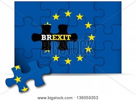 Brexit - European Union flag puzzle incomplete - 3D rendering