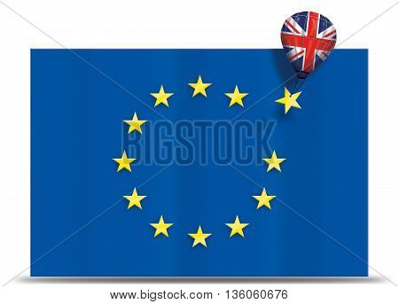Brexit - Balloon with United Kingdom removing a yellow star of the European Union flag. Illustration