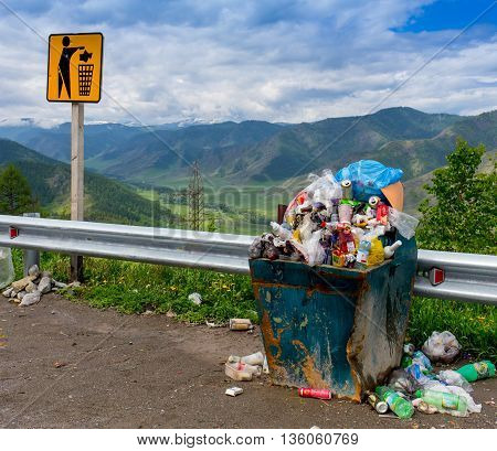Dumpsters being full with garbage in Russia