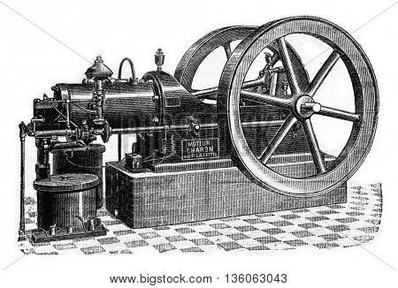 Charon engine, vintage engraved illustration. Industrial encyclopedia E.-O. Lami - 1875.