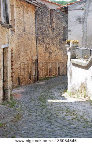 mountain architecture among the alleys of Assergi in Abruzzo - Italy