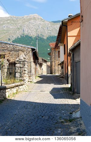 mountain architecture among the alleys of Assergi in Abruzzo - Italy