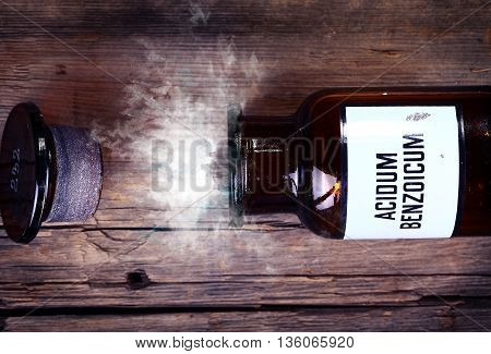 Chemical substance in the glass vial. White powder