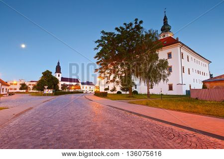 Palace and a church in Uhersky Ostroh, Moravia, Czech Republic.