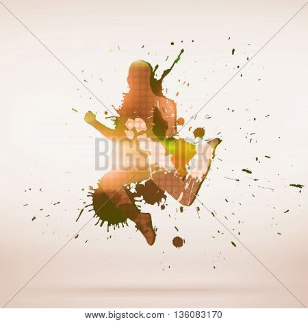 Image with colorful silhouette of dancer on white background