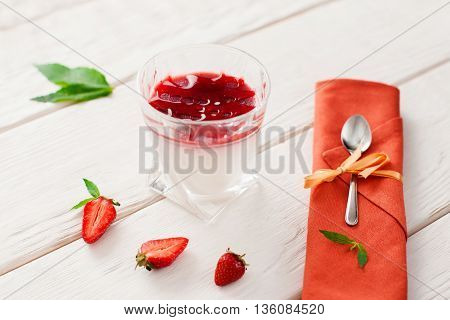 Dessert Food Panna Cotta Restaurant Sweet Strawberry Serving Summer Concept