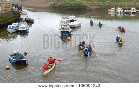 Kayaking on the river Axe in Axmouth, Devon, England