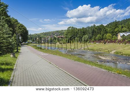 Szczawnica - June 21: Promenade Along A River Szczawnica Village On Sunny Summer Day, Beskid Niski M
