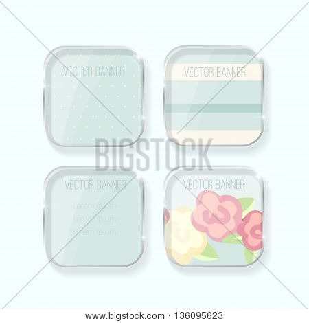 Vector banners set. pastel colors. glass elements. english style. shabby chic