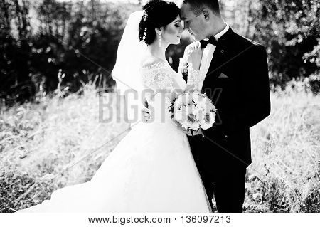 Close Up Portrait Of Young Stylish Weding Couple