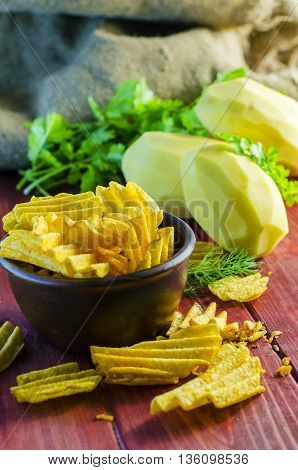 fried potato chips on the table and ingredients