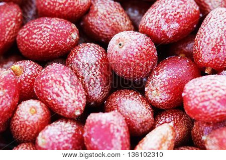 Goji berries frozen background close up macro phoro