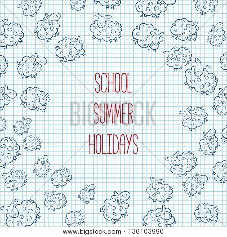 Vector Illustration Sketch of Sheep. Cute Sheep background.  School theme. notebook. back to school. summer holidays