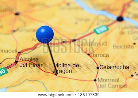Molina de Aragon pinned on a map of Spain