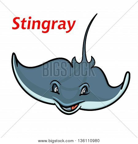 Swimming cartoon deepwater stingray fish character friendly smiling and waving curved elongated fins. Childish stylized marine animal for mascot or t-shirt print design usage