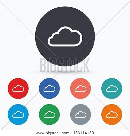 Cloud sign icon. Data storage symbol. Flat cloud icon. Simple design cloud symbol. Cloud graphic element. Circle buttons with cloud icon. Vector