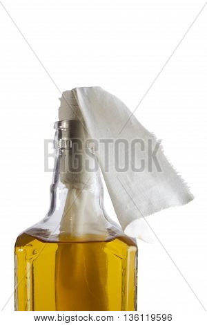 Glass incendiary bomb or a Molotov cocktail on a white background