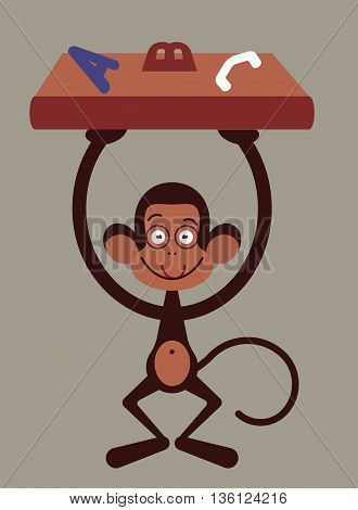 Monkey with pensil - back to school illustration