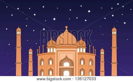 Happy Eid mubarak greetings and celebrate concept vector mosque at night