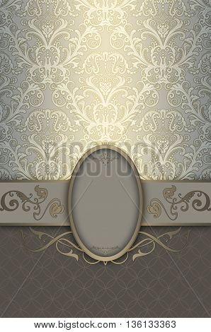 Vintage background with decorative borderframe and old-fashioned floral patterns.