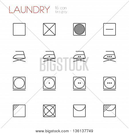 Laundry line gray icons set of 16