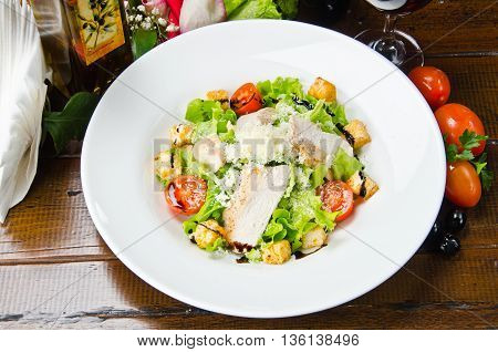 Fresh salad served in a restaurant Ceaser