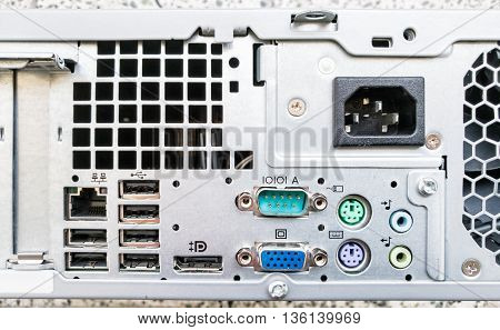 Personal computer inputs. Electronics theme. Information technology. Input plugs.