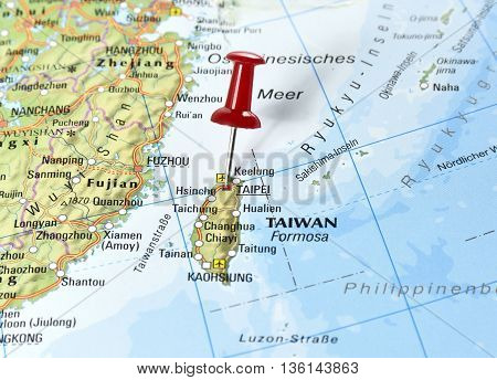 Map with pin set on Taipei, Taiwan.