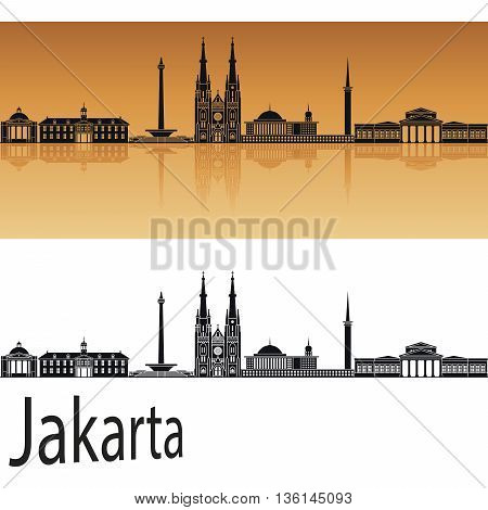 Jakarta skyline in orange background in editable vector file