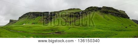 Icelandic landscape with waterfalls near Foss a Sidu