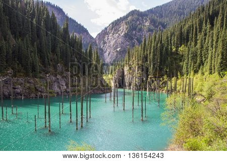 Kaindy Lake in Tien Shan mountain system, Kazakhstan