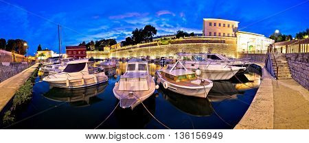 Zadar city walls and Fosa harbor evening panorama Dalmatia Croatia