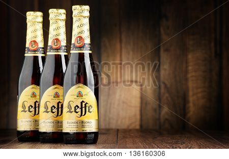 POZNAN POLAND - JUNE 22 2016: Leffe is a brand of beer owned by InBev Belgium the European operating arm of the global Anheuser