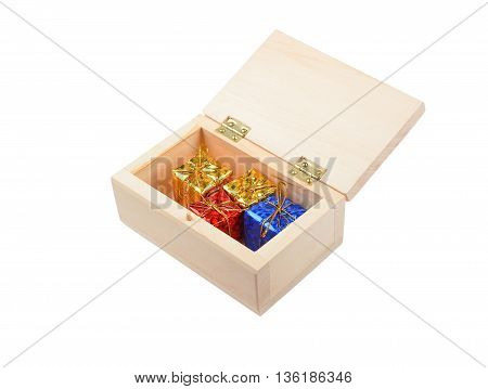 Wooden Box With Christmas Gift