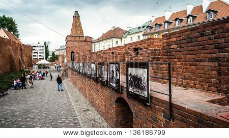 Warsaw, Poland - 20 June 2015: view on Barbakan walls and towers in Warsaw in Poland