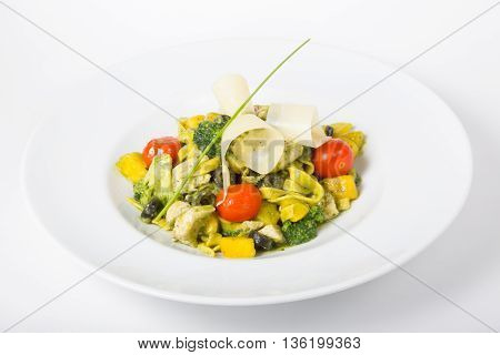 Green italian pasta with pumpkin cheese and broccoli