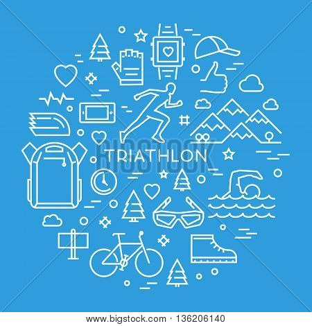 Cool line concept for triathlon. Linear creative style banner for web. Open path.