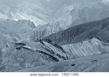 Nice Black and white rocks of Moonland landscape Leh Jammu Kashmir India. The Moonland part of Himalayan mountain is famous for rock formation texture which looks like a part of moon on earth.