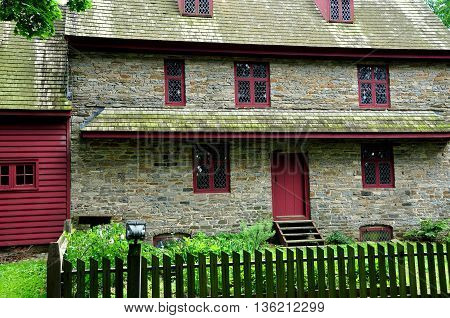 Dilworthtown,  Pennsylvania:  Early colonial  fieldstone 1704 John Brinton House built in the English medieval style