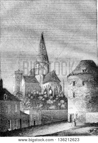 Church of Our Lady of Semur department of Cote d'Or, vintage engraved illustration. Magasin Pittoresque 1836.