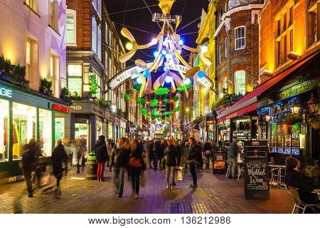 LONDON, UK - CIRCA DECEMBER 2011: Christmas decoration at Carnaby Street.