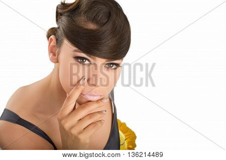 sensual lovely girl posing to camera in studio