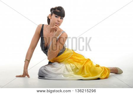 sensual lovely girl posing to camera in studio