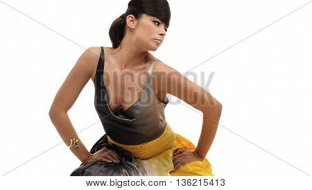 sensual lovely girl posing to camera in studio
