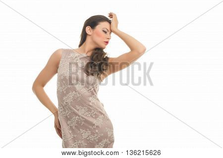 sensual lovely girl posing to camera in studio