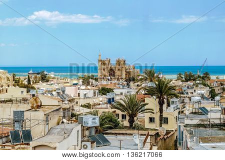 May 24 2016.Famagusta.The roofs of the houses and the St. Nicholas Cathedral mosque Lala Mustafa Pasha in the old town of Famagusta .Northern Cyprus.