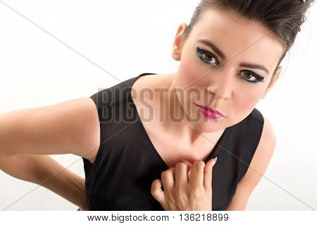 glamour fashion model posing in studio on white background