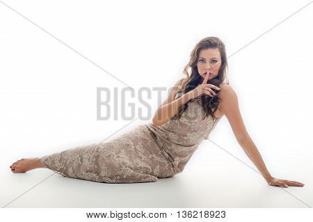 glamour fashion model posing in studio on white background